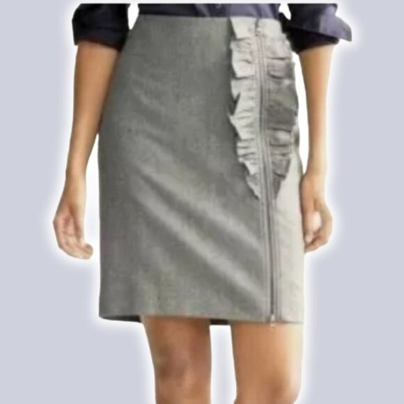 Banana Republic Gray Ruffle Wool Blend Front Zip Stretch Skirt Sz 4 - Picture 1 of 4